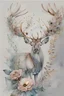 Placeholder: Floral stag, hand-drawn watercolor, muted colors, flowers and insects, highly detailed, realistic