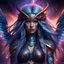 Placeholder: quetzalcoatl, Serpiente Emplumada , WARRIOR girl, PRETTY EYES highly detailed face, multicolored eyes , multicoloured hair, long hair, STARS GALAXY background, 4k, high resolution, CONCEPTUAL ART, CINEMATIC, PHOTO HD, MYSTIC, GHOTIC ART, FULL BODY STRONG LIKE GLADIATOR, BIG LONG WINGS METAL CYBER, HIG RESOLUTION, TRON STYLE