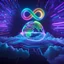 Placeholder: Colourful 3D glowing infinity symbol ∞, hovering above a colourful glowing cloud, network and lights coming from the cloud onto a futuristic map of the globe, inspiring, neon, glowing, friendly, beautiful, octane render, 8k post-production, artstation: award-winning: atmospheric: commanding: fantastical: clarity: 16k: ultra quality: striking: brilliance: liquid medium: stunning colors: amazing depth; lens: f/8, 28mm