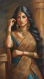 Placeholder: A stunningly radiant Persian woman, her face exudes timeless beauty and grace. Captured in a mesmerizing oil painting, every brushstroke delicately portrays her luminous complexion, enchanting brown eyes, and cascading raven-black hair. The artist's attention to detail brings out the intricate patterns of her traditional attire, adorned with vibrant colors and ornate gold embroidery. This exquisite portrait is a testament to the meticulous craftsmanship and expert artistry, transporting viewers