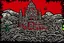 Placeholder: A dark blackish red vampire castle in a frozen peak painted by Keith Haring
