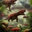 Placeholder: Jurassic park movie poster, (dinosaurs), active volcano, ash, forest, dynamic lighting, dynamic movement, panorama, wide-angled lense, DSLR, dramatic, 8k resolution concept art hyperdetailed dystopian 8k resolution holographic astral cosmic illustration mixed media by Pablo Amaringo, t-rex, stegosaurus, triceratops, allosaurus