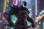 Placeholder: Venom Shredder machine in 8k solo leveling shadow artstyle, sombra them, close picture, rain, Shredder helmet, neon lights, intricate details, highly detailed, high details, detailed portrait, masterpiece,ultra detailed, ultra quality