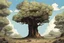 Placeholder: one tree middle of the image, bared land, post-apocalypse, front view, comic book, cartoon,,