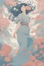 Placeholder: wind blowing from below, beautiful woman, loose lines, flowers, pastel colors, sense of liberation, concept art, art by james jean, takato yamamoto, 4k, concept art, illustrative