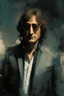 Placeholder: John Lennon portrait, dark mysterious esoteric atmosphere, digital matt painting with rough paint strokes by Jeremy Mann