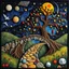 Placeholder: Photograph hasselblad h6d400c --ar 85:128 --v 6.0 of a fairy old bewitched bridge, tree, made of felt, art, 3d deep field, wide angle landscape scene, galaxies and planets, needlepoint, abstract silhoutte, expressionist style, colorful holiday, Gustav Klimt