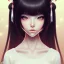 Placeholder: Japanese girl with big brown eyes and long black hair with bangs, cute, beautiful