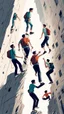 Placeholder: Climbing a group of young men. like a illustrator poster