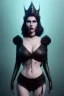 Placeholder: Lene Nystrøm as evil queen in black leather, busty, cleavage, voluptuous, Aqua Lene, angry, stern look. character design by cory loftis, fenghua zhong, ryohei hase, ismail inceoglu and ruan jia. unreal engine 5, artistic lighting, highly detailed, photorealistic, fantasy