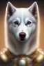 Placeholder: photorealistic cute white husky knight, hyperdetailed painting, luminism, Bar lighting, complex, messy old clothes, 4k resolution concept art, Artgerm, WLOP, Alphonse Mucha, 3d render, octane render, intricately detailed, cinematic, awesome full color, hand drawn, dark, gritty, realistic mucha, klimt, cinematic