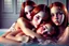 Placeholder: digital art of beautiful young auburn hair teenage girls with dad in the bedroom in a bathtub with grandpa hugging bare lips