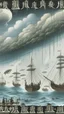 Placeholder: A white sky with airships in a thunderstorm painted by Utagawa Hiroshige