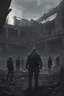 Placeholder: group of survivors standing in the ruins, post-apocalyptic, concept art