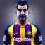 Placeholder: portrait of sadam hussain, head and torso, fc barcelona jersey number 1 0, dark blue, maroon red, unreal engine 5, trending on artstation, octane render