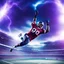 Placeholder: smooth infinity symbol ∞ on shirt, American football player diving with an American football in both hands to score, striking, vibrant, chiaroscuro, dramatic, captivating, powerful, fantasy, beautiful, octane render, 16k post-production, artstation: award-winning: atmospheric: commanding: fantastical: clarity: ultra quality: striking: brilliance: stunning colors: amazing depth; lens: f/11, 35mm