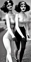 Placeholder: Four Ziegfeld Girls, beautiful face on leggings walking black and white