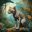 Placeholder: Create a surreal digital painting of an ocelot, seen from the side, whole body, heraldic and with a jungle background, in the style of Max Ernst. Modifiers: digital painting intricate beautiful high detail hyperrealistic high definition crisp quality colourful surreal alcohol ink Haunted Nature