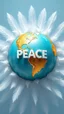 Placeholder: hundred azure colored in white feathers of planet earth in golden center texture with word “ PEACE “ in 3D white colour