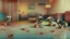 Placeholder: motel lobby with dirty puppies pooping all over the carpetr