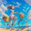 Placeholder: A girl is riding a bicycle on the beach. His cat is sitting in the front basket of the bicycle. Spring flowers can be seen everywhere. Beautiful blue sky with white clouds - kites in the sky. sense of peace. digital art, anime, 8k, full details, colorful, high resolution