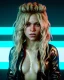 Placeholder: portrait, Shakira, blonde artist, angry, Realistic image, MMA robe, hoodie, mma gloves, loose long hair, eyes, make-up, gold line make up, moisture, sweat, fog, goddess, Neon colors, leds. Black background, photo studio, concept art, smooth, unreal engine 5, god lights, ray tracing, RTX, lumen lighting, ultra detail, volumetric lighting, 3d, finely drawn, high definition, 4k.