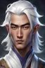 Placeholder: Generate a dungeons and dragons character portrait of the face of a male sorcerer handsome yuan ti. He has white hair and eyebrows. He's 19 years old.