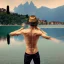 Placeholder: Man from behind is watching on tbe Lake Garda in Italy