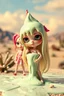 Placeholder: Time melting like bubble gum ice cream, blythe dolls dripping, surreal desert landscape
