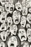 Placeholder: sketch of many faces on a pages, screaming and sad, demented, mad, journal