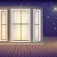 Placeholder: Starry background, realistic modern house section, night, luminescent windows, architectural drawing