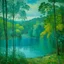 Placeholder: A turquoise jungle with a lake painted by Alfred Sisley