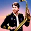 Placeholder: Ron howard from happy days playing saxophone, eyes closed, letter jacket