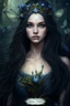 Placeholder: Blue Water lilies Dark blue long hair Dark Fairy princess rapunzel hair queen crown dragonflies fireflies elven tiara flowers fairy wings saphire