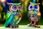 Placeholder: Coloured glass owl set with gemstones, glittering metal and gemstone parts in garden sharp focus elegant extremely detailed intricate very attractive beautiful dynamic lighting fantastic view crisp quality exquisite detail in the sunshine gems and jewels