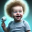 Placeholder: a smiling human baby called tobias leander with curly hair, playing with toys, photo realistic spray painting, movie poster