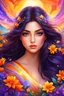 Placeholder: Masterpiece, best quality, digital painting style, adorable digital painting, beautiful fantasy art, colorful. Her dark hair cascades, and her kind eyes seem like gentle winds blowing. With awe, she gazes at the vibrant hues of the sunset - a kaleidoscope of orange, purple, and yellow. Enveloped in the embrace of spring's gentle spell, her heart awakens to the beauty that dwells around her. The world is so colorful, ablaze with life's zest, and she becomes part of nature's eternal quest.