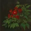 Placeholder: Night, red flowers, vegetations, forest, creepy, gloomy, gothic dark influence, gustave caillebotte paintings, and konstantin korovin paintings