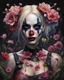 Placeholder: realistic portrait of harley quinn an image of showing a dance of flowers, where each petal and stem moves rhythmically, creating a floral ballet, dark flowery swamp, acid ground, ruins, floral fantasia, dark sci-fi, terraforming with biomechanical