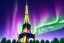 Placeholder: Eiffel tower but bigger and made from diamonds , aurora , flying cars