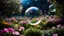 Placeholder: A luscious garden floating in space, where flower petals glow with the colours of distant galaxies. Many giant transparent bubbles hover above, containing miniature gardens thriving in weightlessness. Beautiful award-winning photograph, 80mm focal length, rule of thirds.. Award-winning photograph, 80mm focal length, chiaroscuro