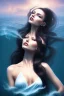 Placeholder: black long hair lady with white top in the ocean