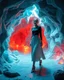 Placeholder: make a picture pretty cave made of crystal diamond 3d fractal recursive cubic and sphere base structures and a beautiful fashion model lady with cute,with dark cyan decholte top and pretty pleated midi skirt,siver she walks in cave ,dynamic camera zoom to full body and fallow her inside cave dynamic lights.