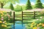 Placeholder: amazing sunset, flowers, distant mountains, cabin, fence, epic