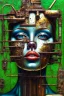 Placeholder: an abstract painting of rusted futuristic skyscrapers, by lucian freud, rust, scaffolding, iron cladding, decay, mixed media, textured, anatomically correct, beautiful woman perfect face, green eyes, sharp focus, highly detailed. desolate background