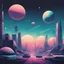 Placeholder: hitoshi art style high quality low color tones, retro futuristic, minimal urban landscape and sky, planets, , 80s art, highly detailed air spray paint, Lofi, high quality, grim,