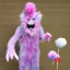 Placeholder: cotton candy werewolf with candies and lollipops, sharp teeth, evil