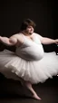 Placeholder: young man, morbidely obese; brown hair and fair skin, dancing in a white fluffy tutu. Full character. Elegant pose; HD, Studio shot, realistic.