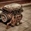 Placeholder: car engine, rusty, old, normal size, brown