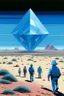 Placeholder: giant diamond in the desert with small people around n the style of Hiroshi Nagai